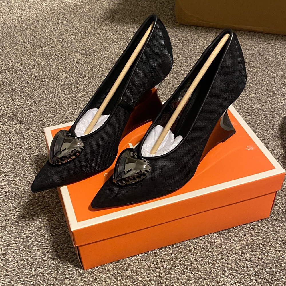 Katy Perry Collections Black Wedges with Heart Accent